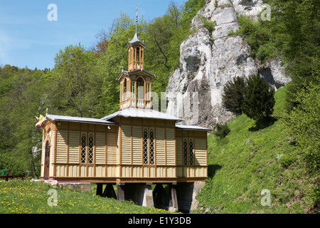 Poland Malopolska Region Chapel upon the Water Wooden church at Ojcow National Park. Stock Photo