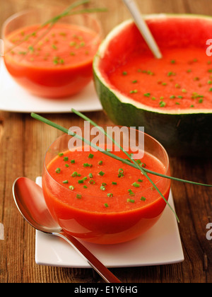 Watermelon gazpacho. Recipe available. Stock Photo