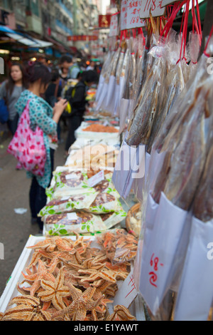 Dried seafood at outdoor market, Yau Ma Tei, Kowloon, Hong Kong Stock Photo