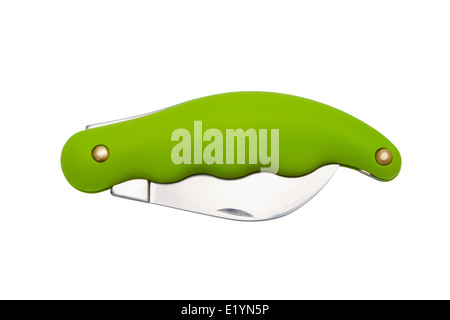 green folding knife on a white background Stock Photo