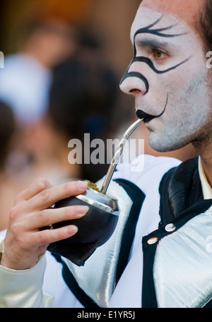 A costumed carnaval participant in the annual national festival of Uruguay ,held in Montevideo Uruguay Stock Photo