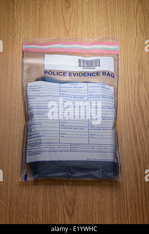 Spotlight on a Police Evidence Bag Stock Photo