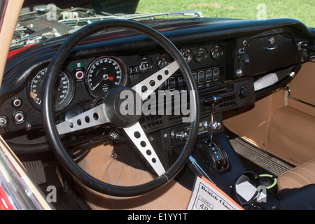 The interior of a vintage british sports car Stock Photo
