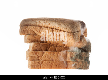 Mouldy bread isolated on white background. Stock Photo