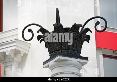 The top of decorative column of old soviet style near the seafront of Artillery Bay in Sevastopol, Crimea. Stock Photo