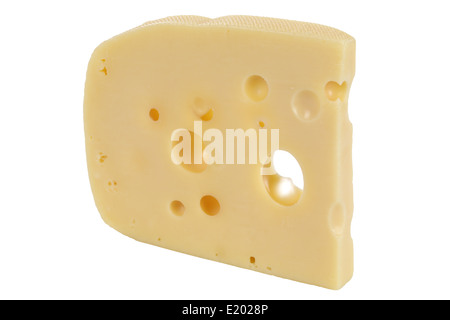 Swiss or Dutch cheese with holes, isolated on a white background Stock Photo