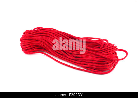 Thin Red String Or Rope With Knots Isolated On White Stock Photo