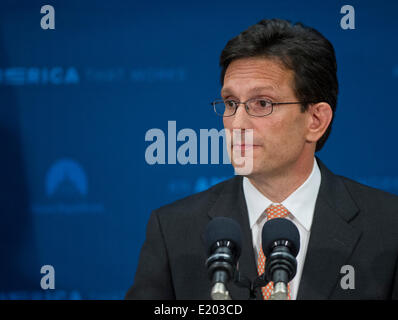 Washington DC, USA. 11th June, 2014. US House Majority Leader, Republican from Virginia Eric Cantor, holds a news conference where he announced his resignation effective 31 July, on Capitol Hill in Washington DC, USA, 11 June 2014. Credit:  dpa picture alliance/Alamy Live News Stock Photo
