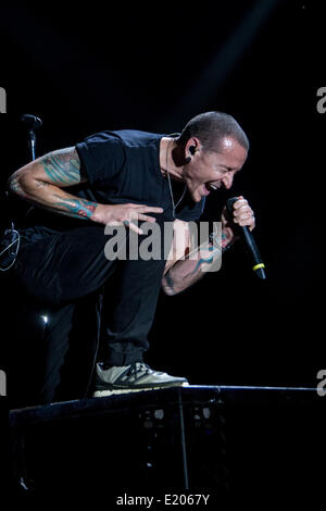 Milan, Italy. 10th June, 2014. The American rock band LINKIN PARK performs live at Ippodromo del Galoppo during 'The Hunting Party Tour 2014' Credit:  Rodolfo Sassano/Alamy Live News Stock Photo