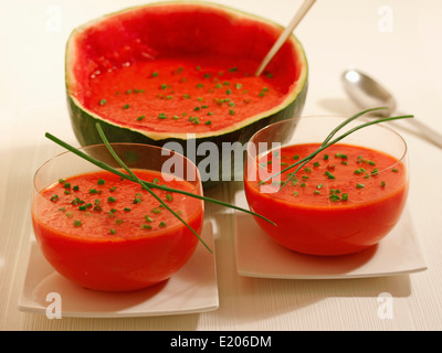 Watermelon gazpacho. Recipe available. Stock Photo