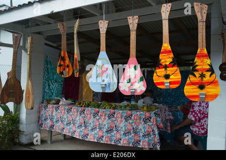 Rarotonga Island. Cook Island. Polynesia. South Pacific Ocean. Typical Ukulele Tahitian Polynesian guitar shop. The Ukulele Stock Photo