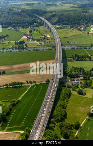 Aerial view, Ruhrtalbrücke bridge, A52 motorway, Ruhr river, Ruhrtal, Ruhr Valley, between Mülheim and Essen, Ruhr Area Stock Photo