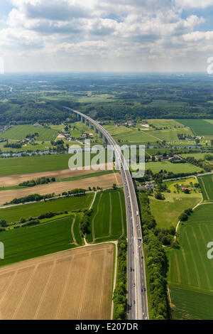 Aerial view, Ruhrtalbrücke bridge, A52 motorway, Ruhr river, Ruhrtal, Ruhr Valley, between Mülheim and Essen, Ruhr Area Stock Photo