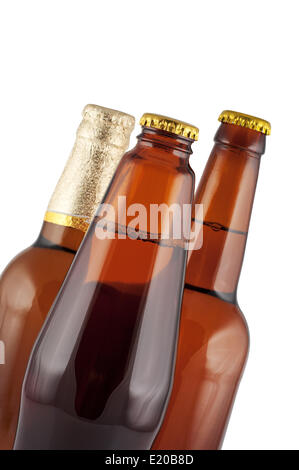 Beer in bottles close up isolated on white. Stock Photo