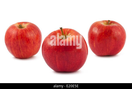 Three ripe red apples on white Stock Photo