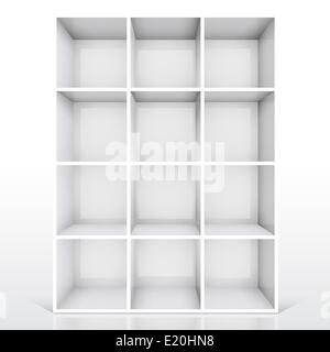 3d isolated Empty white bookshelf Stock Photo