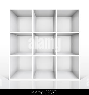 3d isolated Empty white bookshelf Stock Photo