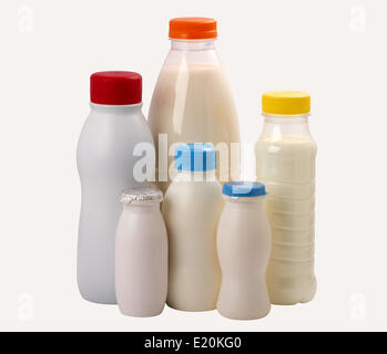 different types bottles for milk and yogurt Stock Photo