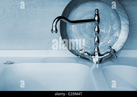 faucet of blue color Stock Photo