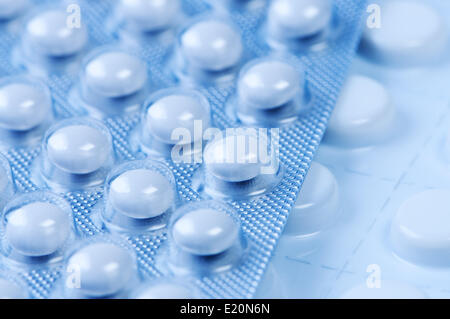 Packs of pills close up. Stock Photo