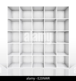 3d isolated Empty white bookshelf Stock Photo