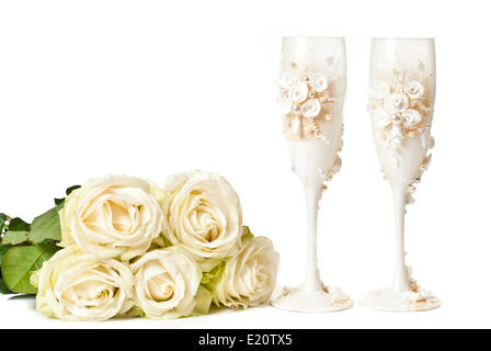 Empty glasses with flowers Stock Photo