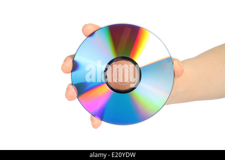 Hand with cd disc on white background Stock Photo