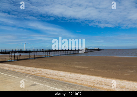 The Beach Sea Wall and Pier at Southport Merseyside England. Stock Photo