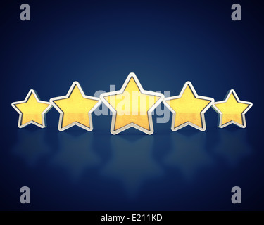 Golden rating stars on dark background , Product quality Stock Photo