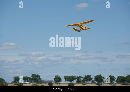 Radio controlled Hydroplane flying over the Guadiana river, Badajoz, Spain Stock Photo