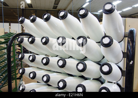 Bobbins weaver's manufacture. Of these strings make a cloth Stock Photo