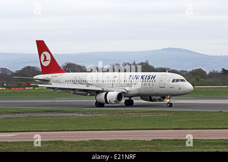Turkish Airlines Airbus A320-232, TC-JPO, taxiing at Manchester Airport, England Stock Photo