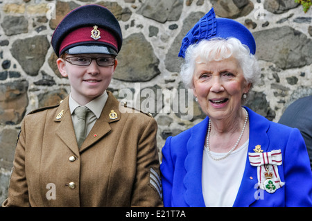 Lord Lieutenant of County Antrim, Joan Christie, with an Army Cadet Stock Photo