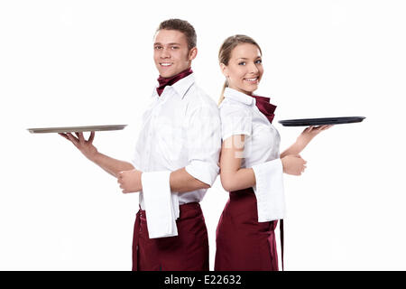 Two attractive waiters Stock Photo