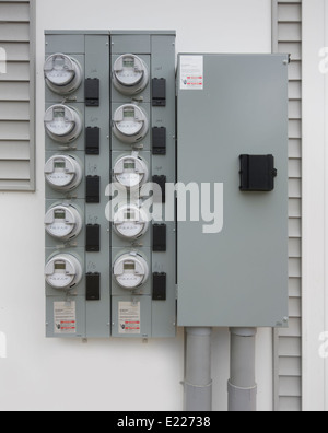 Smart digital electric utility meters for an apartment complex Stock Photo