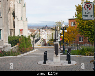 Small square and street in Old Quebec city with views of lower lying areas Stock Photo