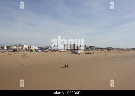 A view of Weston-super-Mare from the Grand Pier at low tide Stock Photo