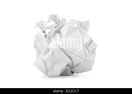 Crumpled paper ball isolated on white background with path Stock Photo