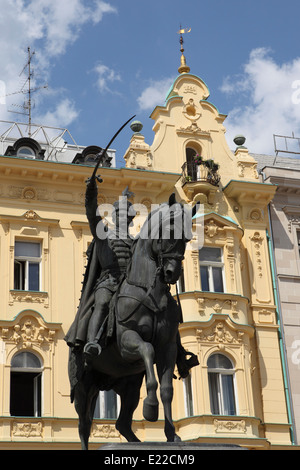 General Josip Jelacic statue on Ban Jelacic Square in Zagreb, Croatia. Stock Photo