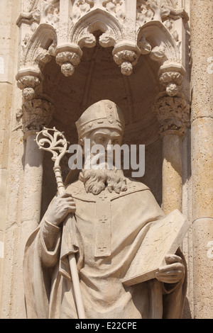 A sculpted bishop figure on the facade of Zagreb Cathedral in Croatia. Stock Photo