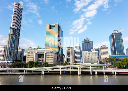 Brisbane Australia CBD,Victoria Bridge,Southbank,city skyline,skyscrapers,buildings,Meriton Infinity Tower,Pacific Motorway,M3,Brisbane River,AU140314 Stock Photo