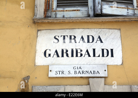 Parma, Italy - Emilia-Romagna region. Street sign - Strada Garibaldi Stock Photo