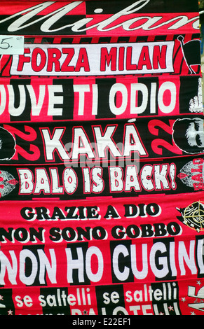 AC Milan fans memorabilia on sale outside San Siro stadium i Milan, Italy Stock Photo