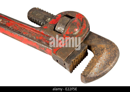 closeup of jaws and adjustment system on monkey wrench Stock Photo