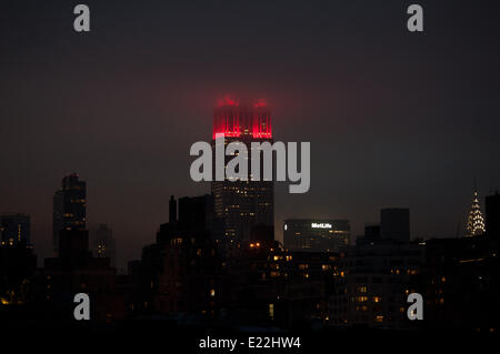 Manhattan, New York, USA. 12th June, 2014. The Empire State Building celebrates the 2014 World Cup in Brazil with lights reflecting the 32 countries competing, Thursday, June 12, 2014. Credit:  Bryan Smith/ZUMAPRESS.com/Alamy Live News Stock Photo