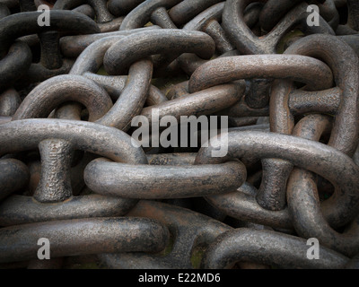 Close up details of massive antique anchor chain links Stock Photo