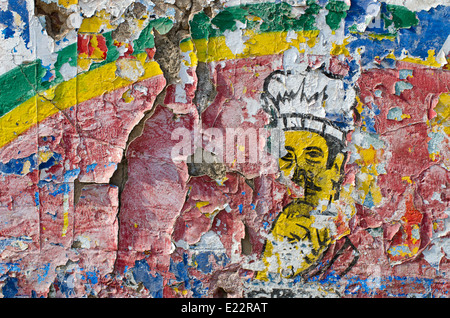 old painted and cracked colorful wall background in Asia Stock Photo