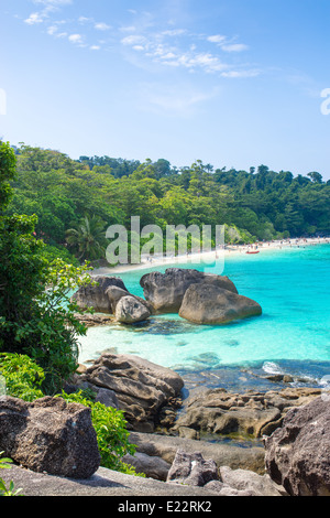 Stunning view of Koh Similan island's perfect white sound beach and crystal clear tropical water Stock Photo
