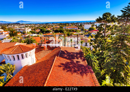 Court House Buildings Orange Roofs Pacific Ocean Santa Barbara California Stock Photo