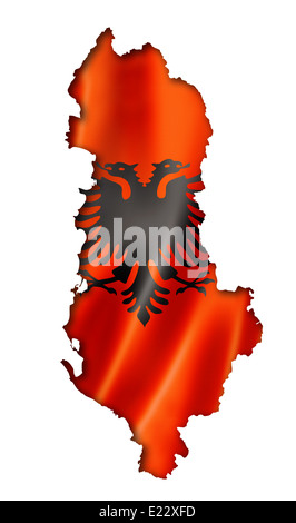 Albania map shape with waving flag background. Alpha channel outline of ...